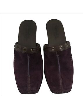 Timberland Comfort System Purple Suede Leather Square Toe Block Heel Clog Shoe